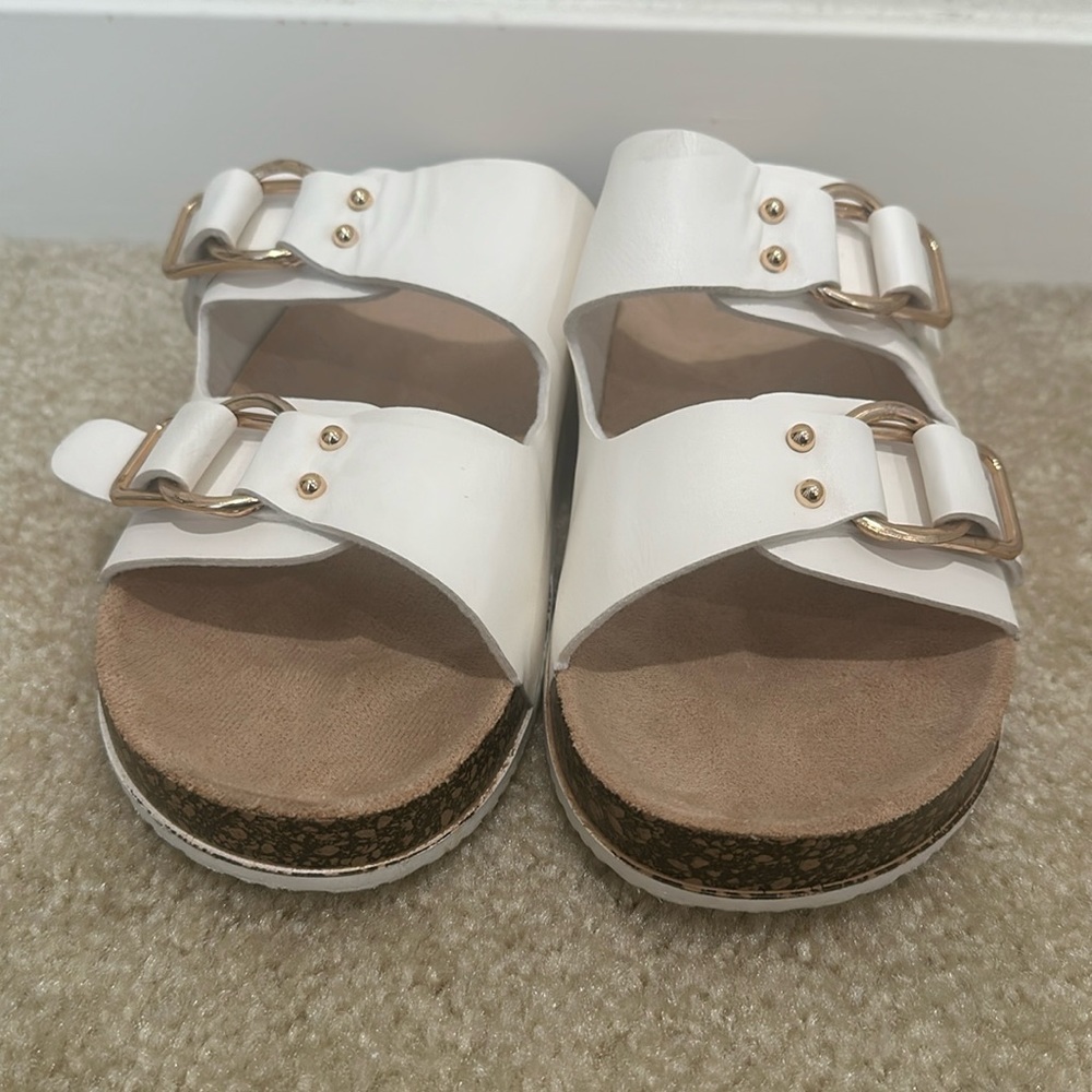 QUPID Faux Double Buckle Slide-8 White